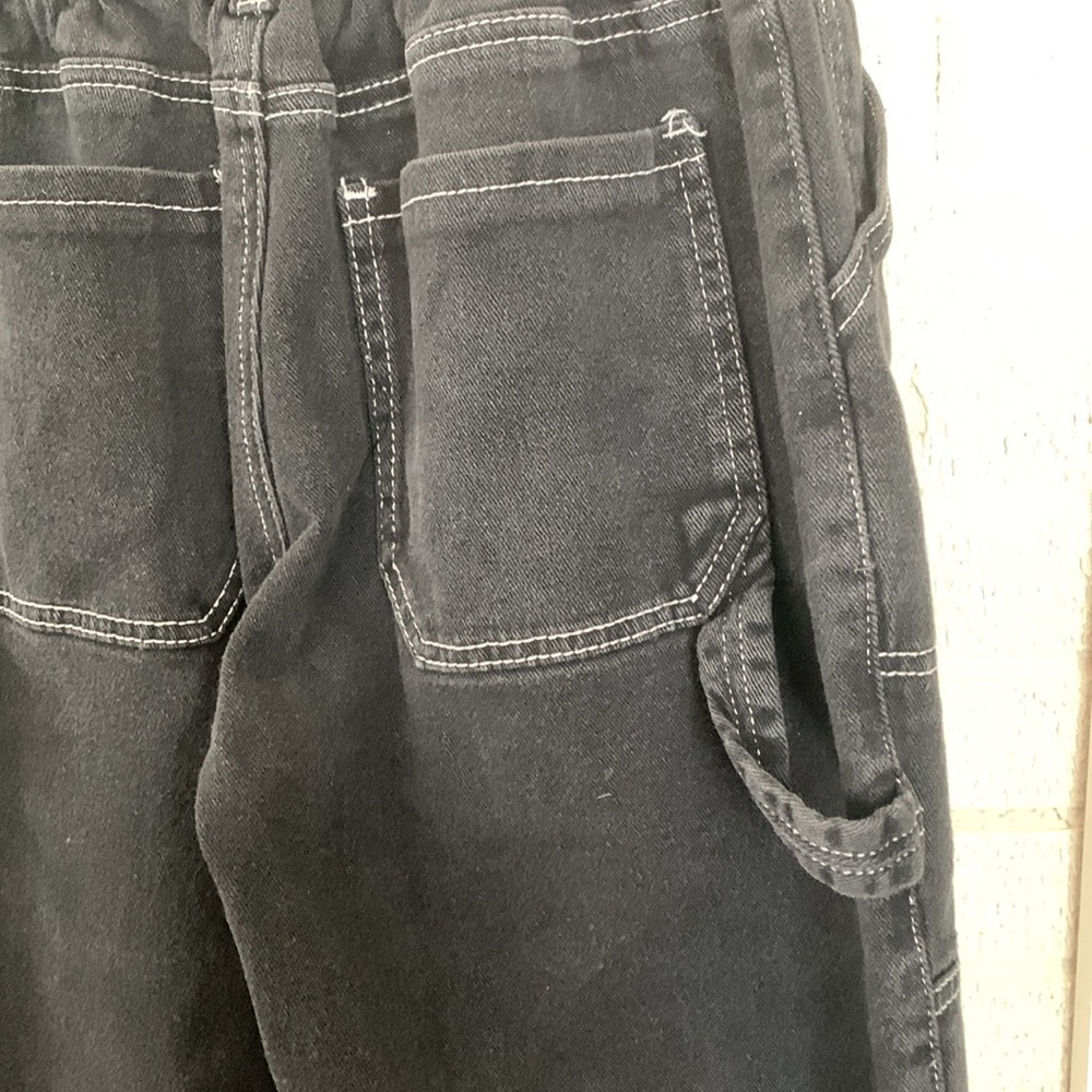 Kreamy Cargo Straight Leg Jeans Women Size S Elastic Waist Contrast Stitching - Picture 3 of 13